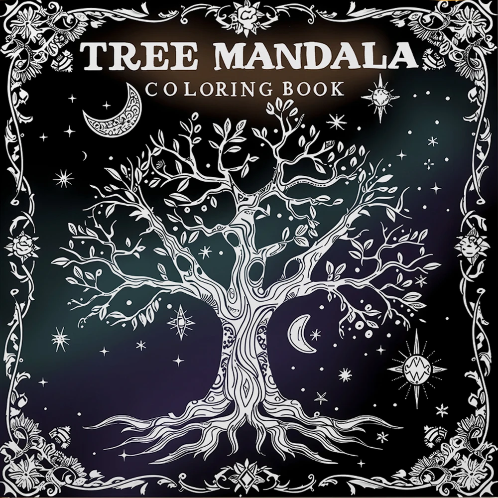 TREE MANDALA Malbuch, 24-seitig, für Erwachsene und Jugendliche, Mandala-Kunst-Thema, Kill Time, Graffiti-Malerei, Zeichnung, Geschenk