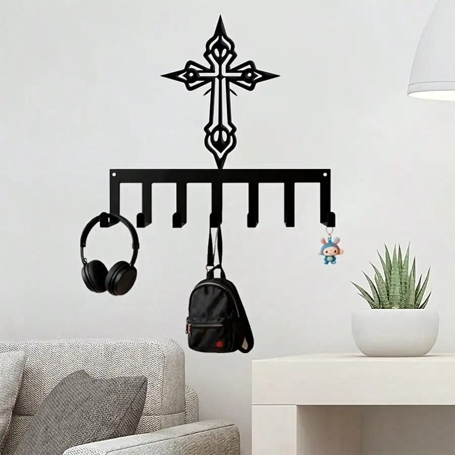 Moderner Schlüsselhalter mit 7 Haken, Wanddekoration aus Metall, praktischer Eingangsbereich-Organizer für Flur und Schlafzimmer Image