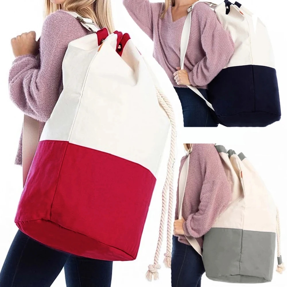 Waschbarer Reise-Wäschesack mit Griffen und Kordelzug, großes Fassungsvermögen, robuster Wäschekorb aus Segeltuch Image