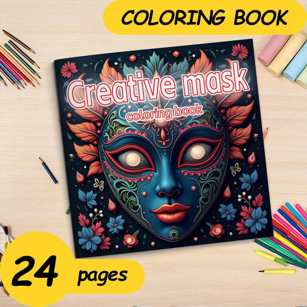 Kreatives Masken-Malbuch, 24 Seiten, Bilderbuch für Erwachsene, Geschenk für Geburtstagsfeier, Stress abbauen, Zeit totschlagen, Graffiti-Malerei, Zeichnung Image