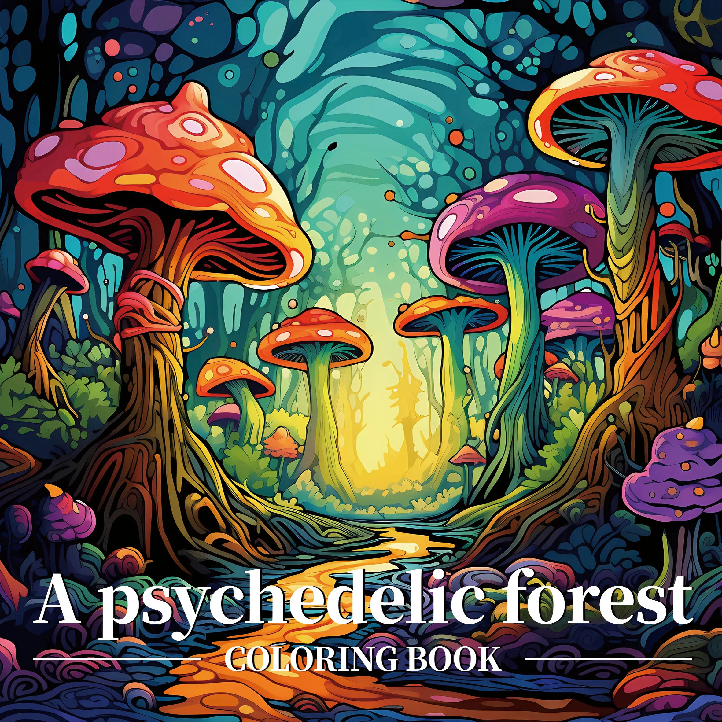 Ein Malbuch mit psychedelischen Waldmustern für Erwachsene und Jugendliche. Niedliches Zeichenbuch, perfektes Geschenk für Party und Geburtstag Image