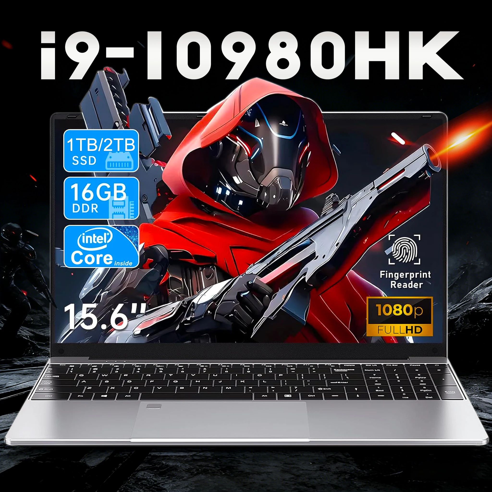 Tragbarer 15,6-Zoll-Gaming-Laptop mit Intel Core i9 10980HK Prozessor, 16 GB RAM, 1/2 TB SSD, Fingerabdrucksensor und Hintergrundbeleuchtung. Image