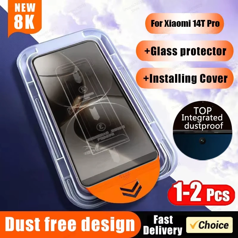 1-2PCS 8K Staubfreies Glas Für Xiaomi Redmi Hinweis 13 12 11 10 Pro Poco M6 X6 Pro Mi 14 13 12T Einfache Installation Screen Protector Image