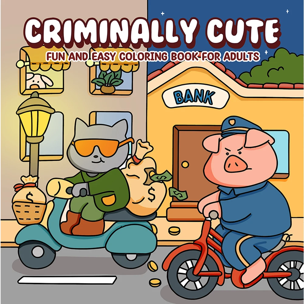 CRIMINALLY CUTE FUN AND EASY Malbuch für Studenten, Jugendliche und Erwachsene, Skizzenbuch, die verschiedene Szenen einer Verbrechenszene darum Image