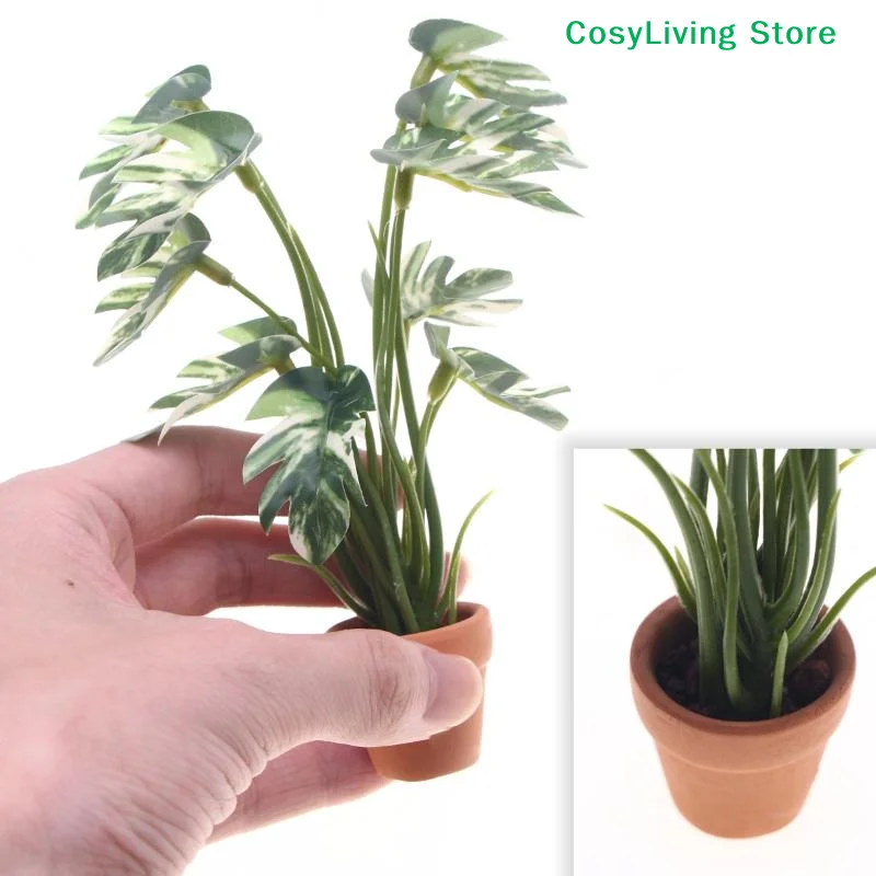 1 Stück Grüne Monstera-Pflanze im Topf Heimdekoration Garten-Bonsai Modell 1/12 Simuliertes Mikro-Landschaftsmodell Image