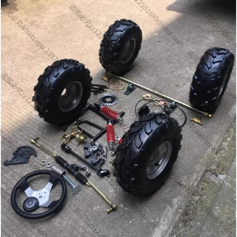 Geeignet für selbstgebautes Kart-Zubehör, vierrädriger Offroad-Stahlrohr-modifizierter Rahmen, Lenkung der Vorder- und Hinterradaufhängung, Image