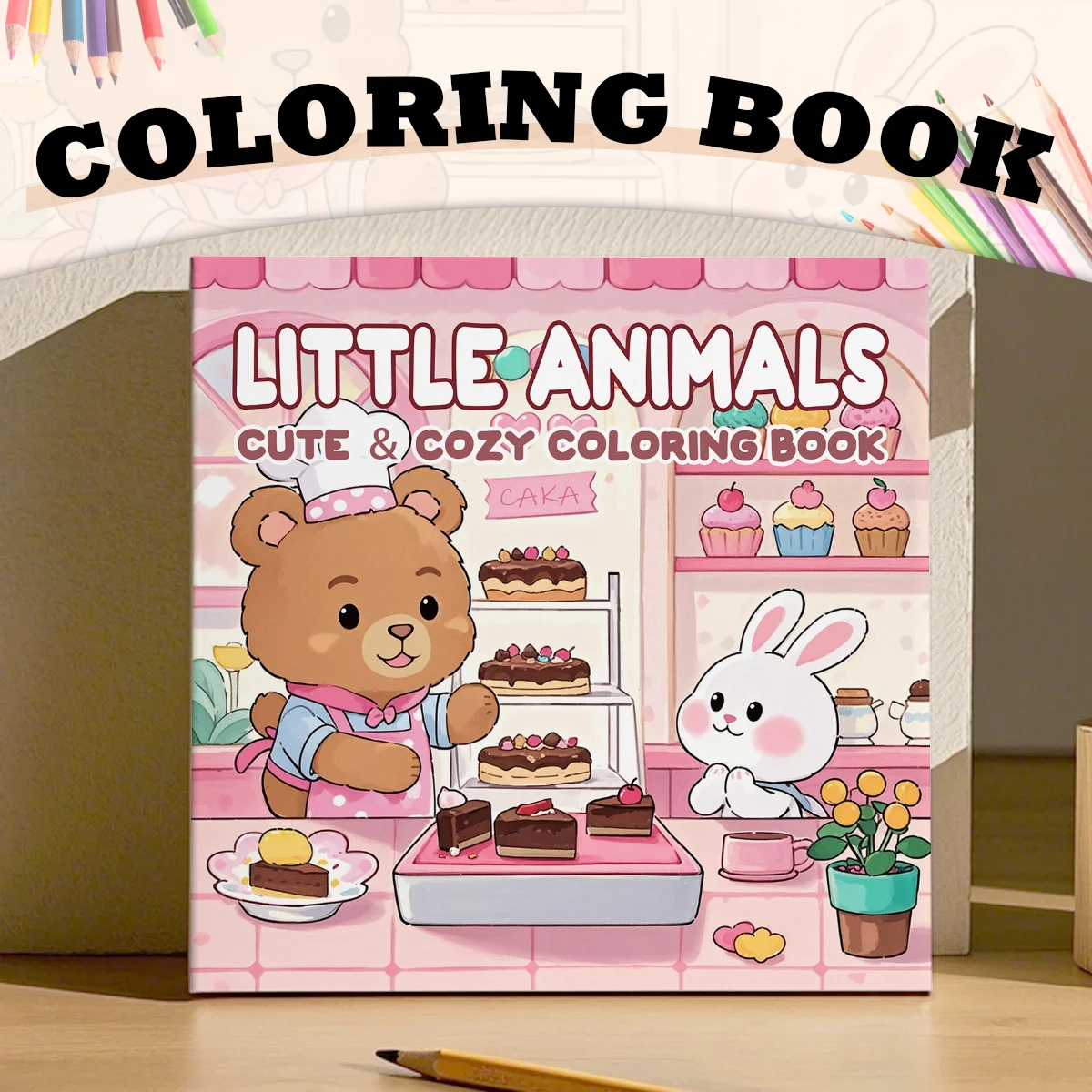Malbuch „KLEINE TIERE“ für Erwachsene mit niedlichen, gemütlichen Tagesaktivitäten für die pädagogische DIY-Entspannung, Zeichenbuch für Kinder Image