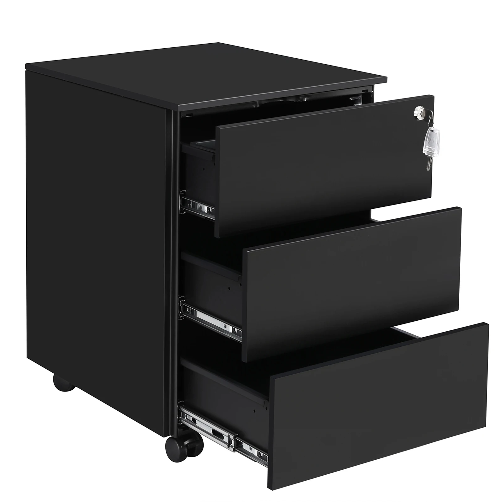 SONGMICS Rollcontainer für Büro, Metall, Abschließbar, 3 Schubladen, Vormontiert