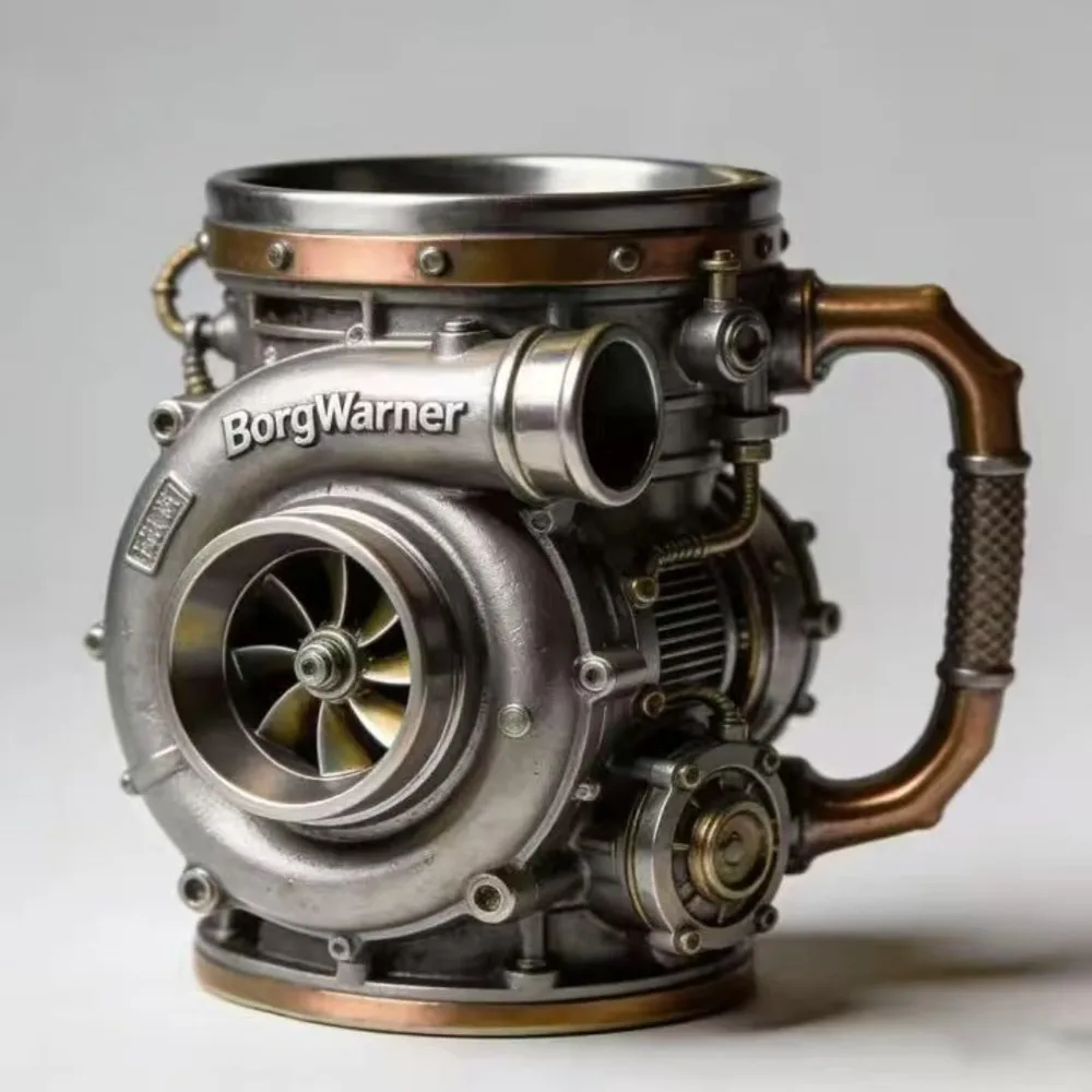 Harz-Turbolader-Becher Komfortabler Griff Mechanischer Element-Stil 3D-Motor-Tasse Handgefertigt Robust und Langlebig Kaffeebecher Image