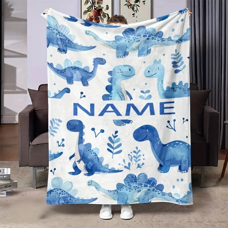 Personalisierte Dinosaurier-Fleecedecke: moderner Stil, geeignet für alle Jahreszeiten, aus 100_Polyesterfaser, mit einem Gewicht von 200 bis 250 Image