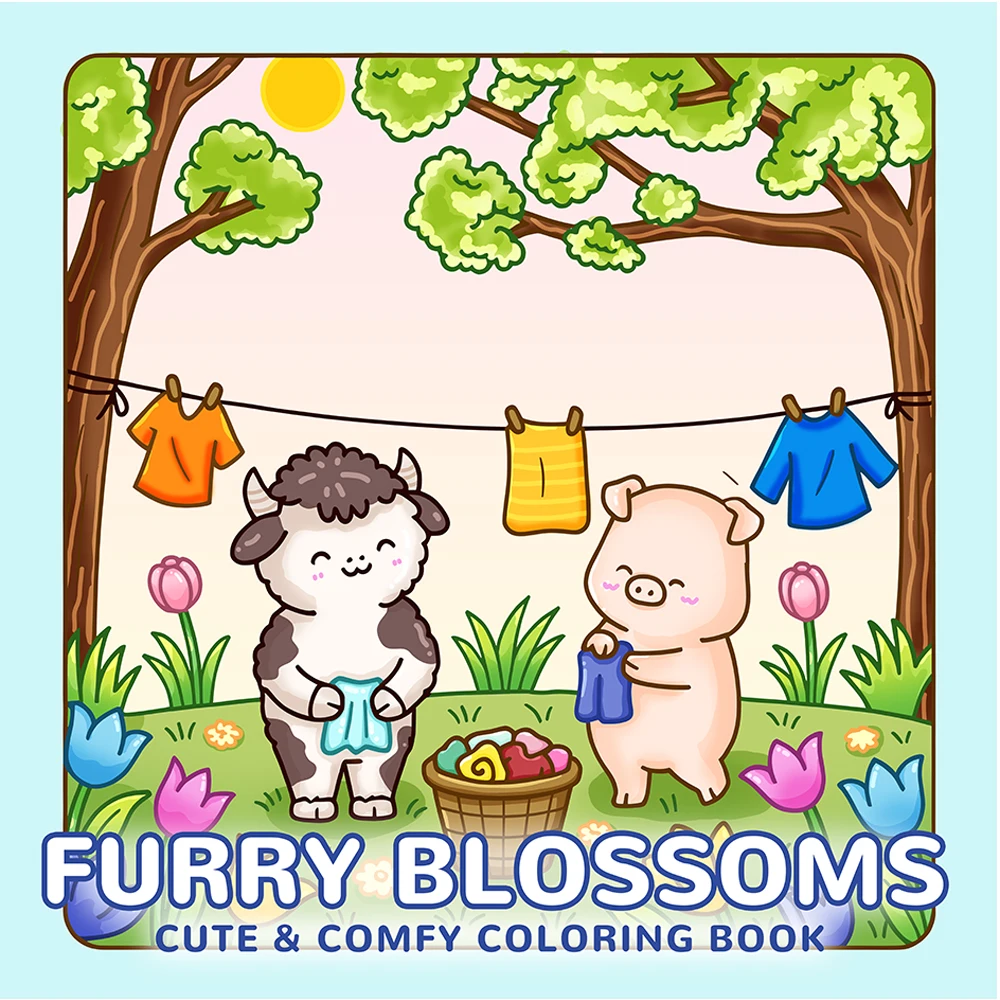 FURRY BLOSSOMS Malbuch für Erwachsene, niedliche, bequeme, tägliche Aktivitäten für pädagogische DIY-Entspannung, Kinder-Zeichenbücher Image