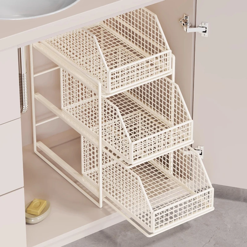 Robuster, ausziehbarer Organizer unter dem Waschbecken mit Rädern, Badezimmerschrank, Aufbewahrungskorb, wasserdichtes Küchenregal, ausziehbare Schublade
