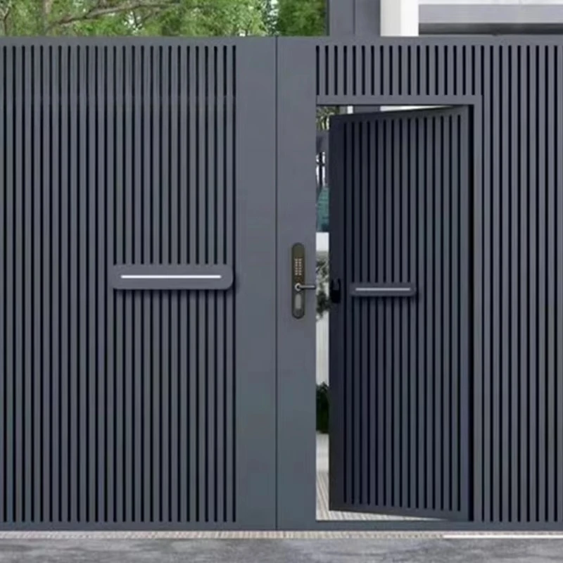 Modernes Design, pulverbeschichtetes schwarzes Aluminium, einzelne Doppeltür, seitlicher Spaziergang, gut aussehende Schwingtür, Aluminium-Zaungittertür