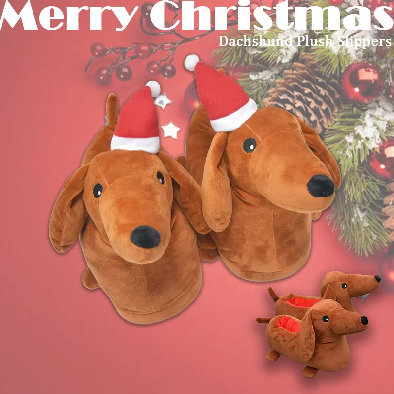 TreasuringU Dackel Plüsch Hausschuhe Cartoon Weiner Hund Rutschfeste Fuzzy Schuhe Lustige Tiere Hausschuhe Weihnachtsgeschenke