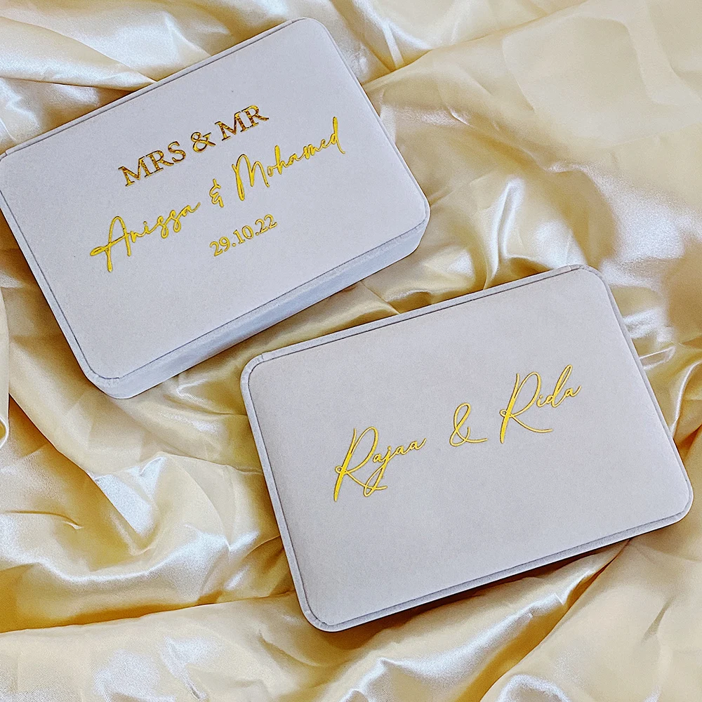 Benutzerdefinierte Flanell-Schmuckschatulle, personalisierbar, Ehering-Box, Halskette, Ring, Ohrring, Armband, Geschenkboxen für Braut, Hochzeit, Schmuckschatulle Image