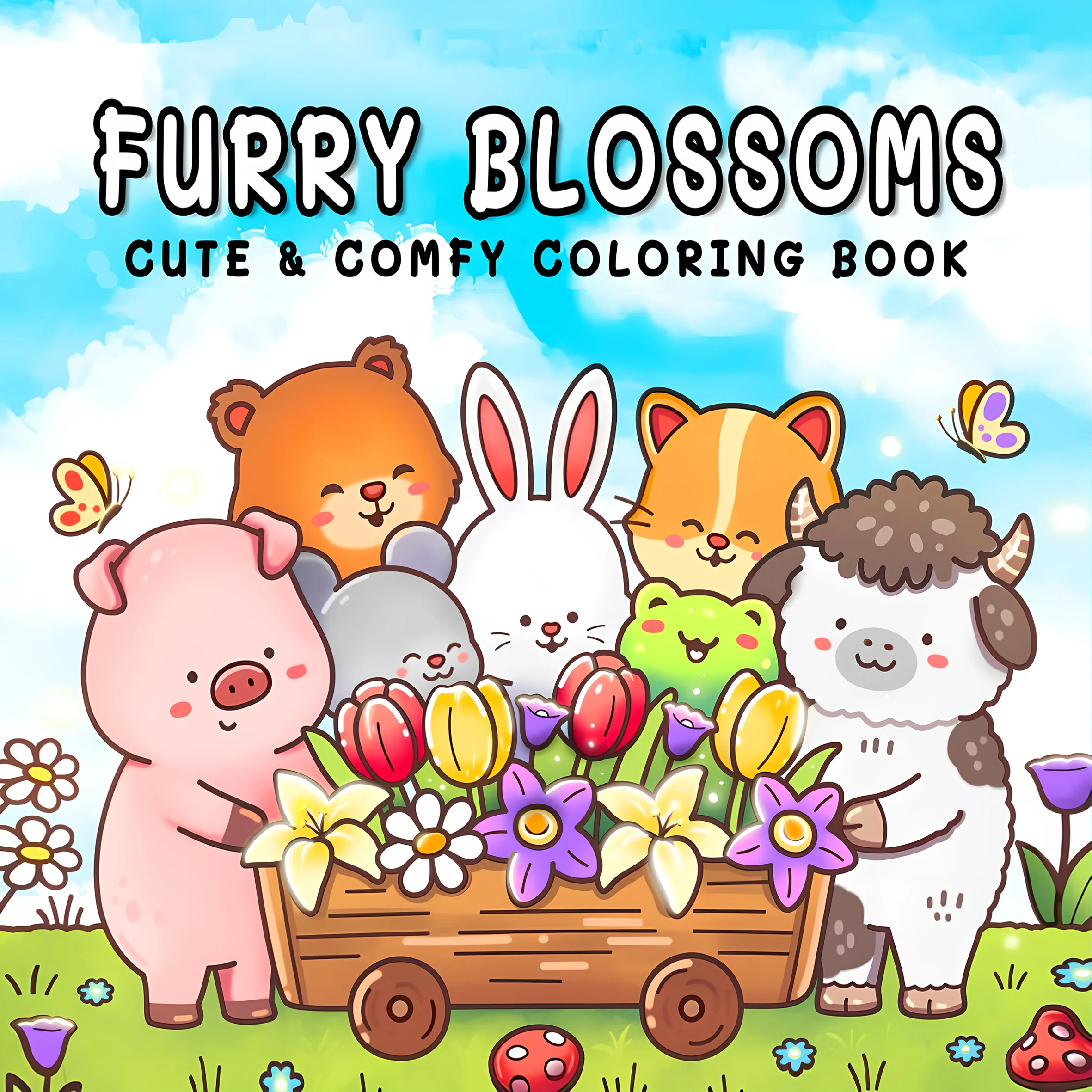 FURRY BLOSSOMS Malbuch mit kräftigen, einfachen Mustern für Erwachsene, süßes Zeichenbuch, perfektes Geschenk für Party und Geburtstag Image
