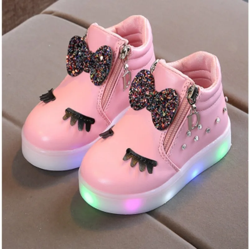Kinder leuchtende Turnschuhe Kind Prinzessin Schleife für Mädchen LED-Schuhe süße Baby-Turnschuhe mit leichten Schuhen Größe 21-30