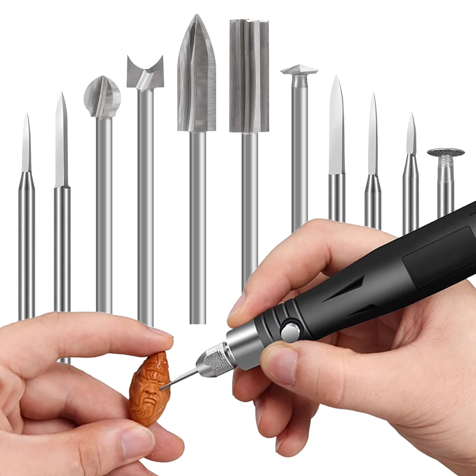 11-teiliger Gravurbohrer-Zubehör-Bit mit 3 mm Schaft zum Schnitzen, Bohren, Mikroskulpturen – DIY-Enthusiasten und Holzbobbyisten Image