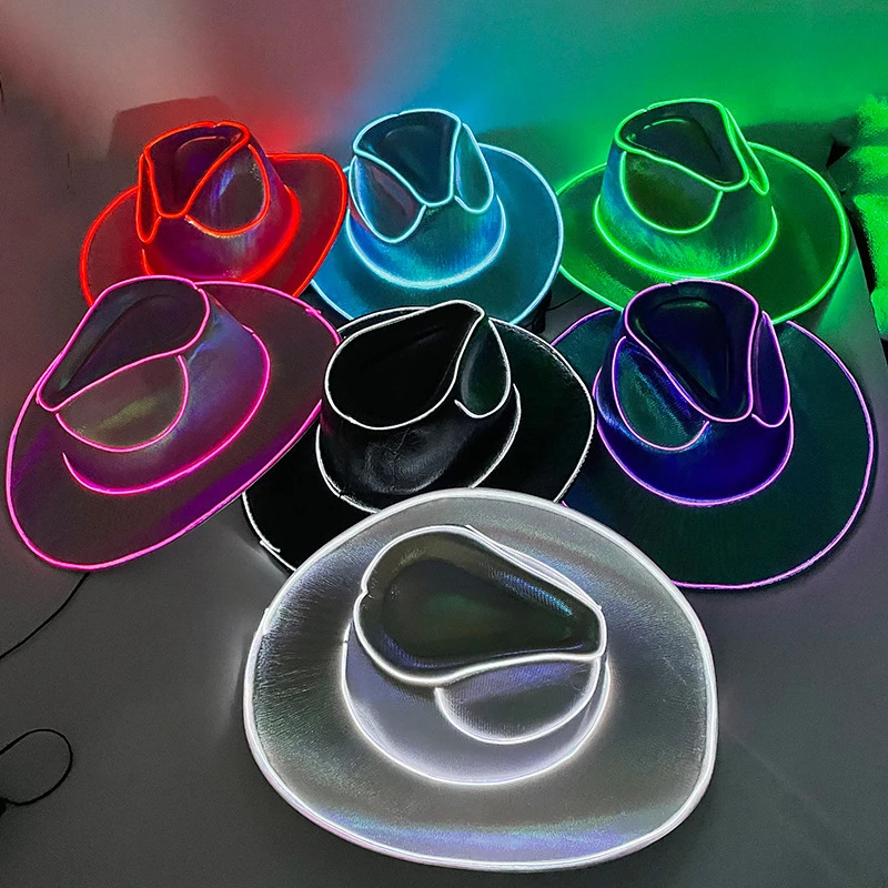 Disco leuchtende LED Braut Cowgirl Hut leuchtende Licht Bar Kappe Bachelorette Party liefert blinkende Neon Western Cowboyhut