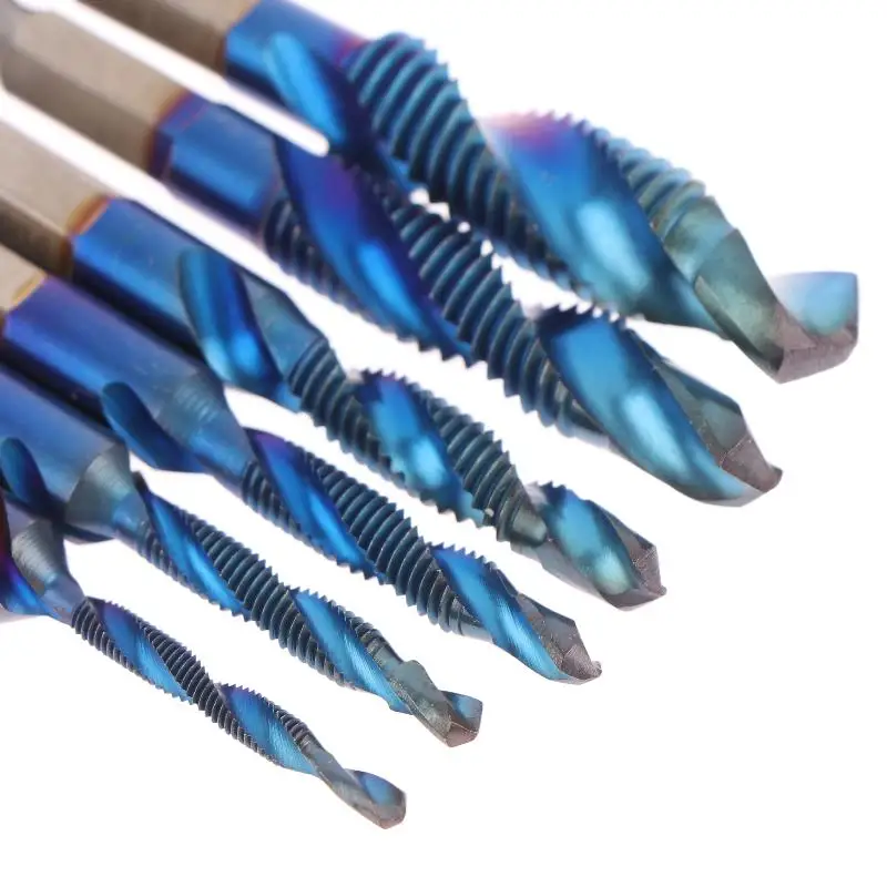 1/6Pcs HSS Schraube Gewinde Metrische Gewindebohrer Bohrer Schraube Maschine Verbindung Gewindebohrer Sechskantschaft Titan Überzogen M3 M4 m5 M6 M8 M10 Hand Werkzeuge Image