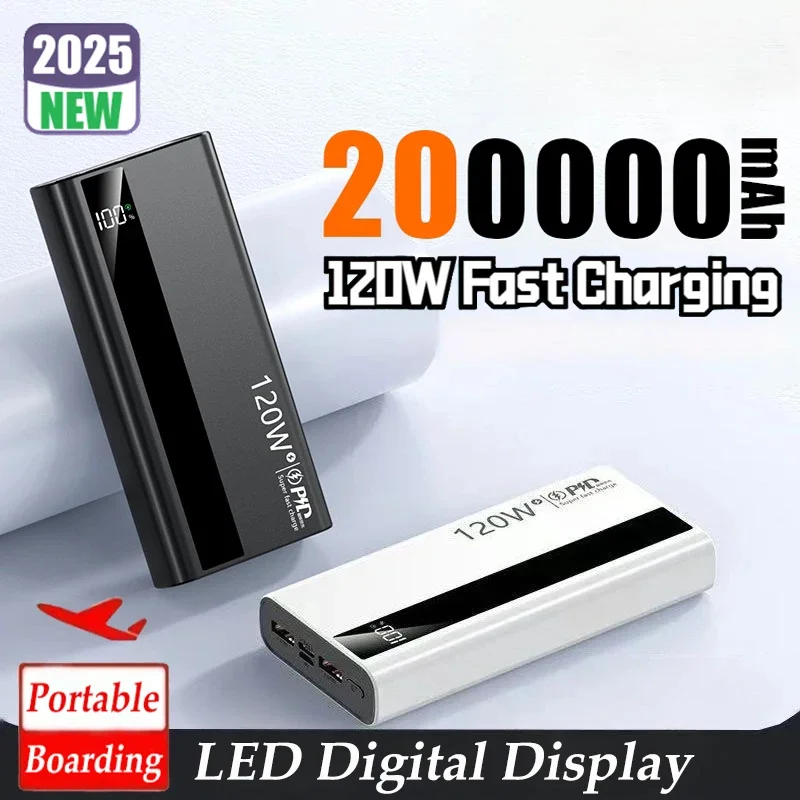 Neue Powerbank 200000 mAh, extrem große Kapazität, 120 W, superschnelle Ladung mit Digitalanzeige, tragbarer externer Akku für Telefon Image