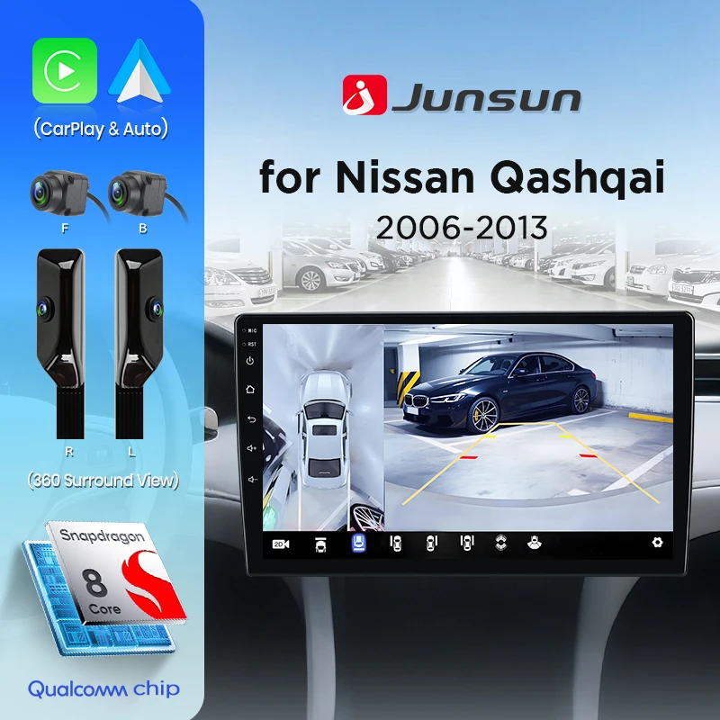 Junsun 360° ° Panorama Kamera 8-core Auto Radio Für Nissan Qashqai J10 2006-13 Drahtlose CarPlay Bildschirm Android auto Stereo GPS Nav Image