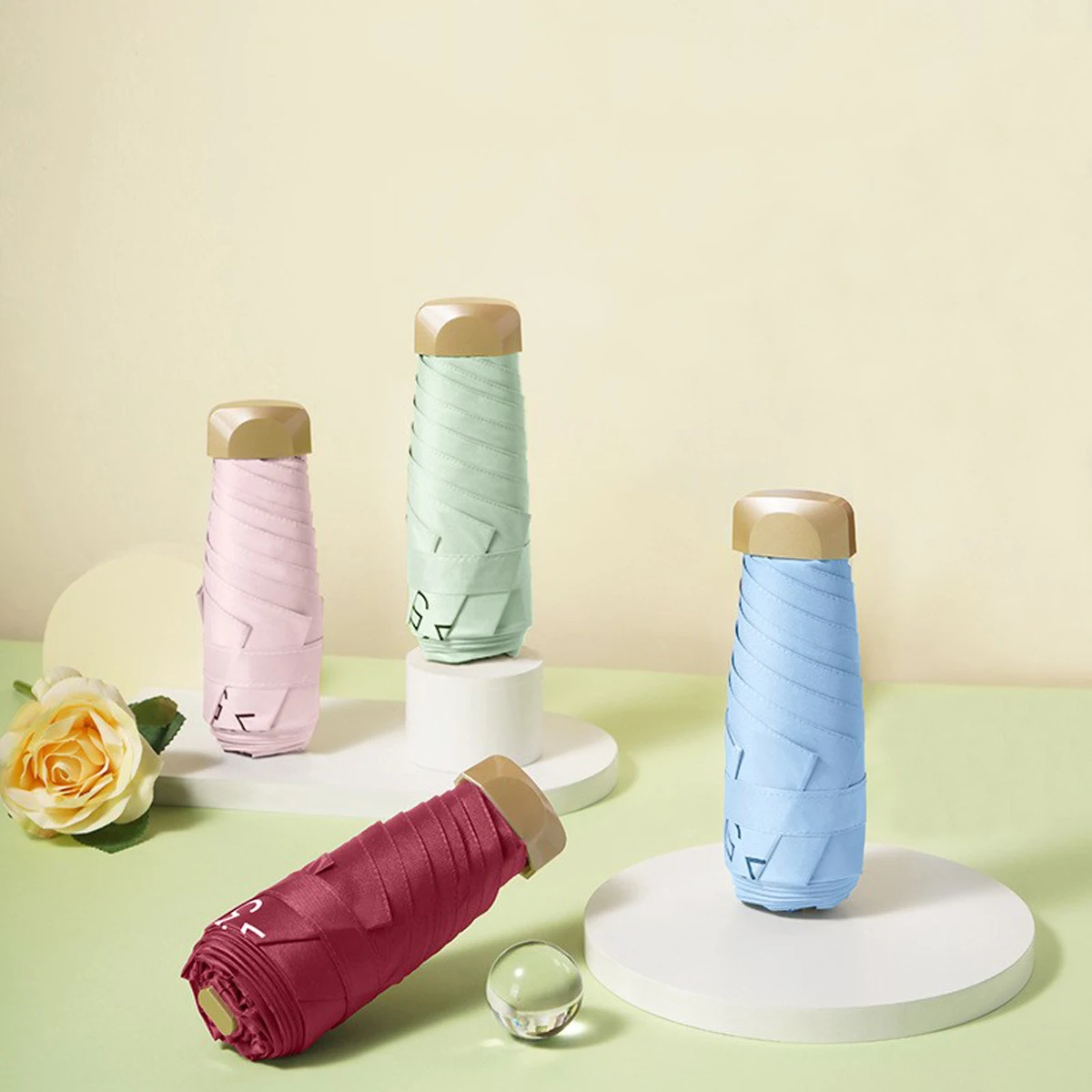 Sonnenschirm, einfarbig, kleine Tasche, regendicht, Reiseschirm, Vinyl, faltbarer Regenschirm, UV-Schutz, Tasche, Sonnenschirm, Regenschirm, ca Image