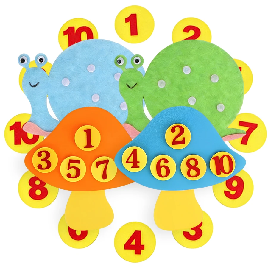 1-10 Digitale Pilz- und Schnecken-Cartoon-Filz-Schulmathematik-Lehrmittel Kognitive Filz-Lehrwerkzeuge Schul- und Bürobedarf Image