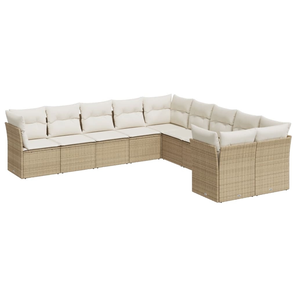 vidaXL 10-tlg. Garten-Sofagarnitur mit Kissen Beige Poly Rattan Image