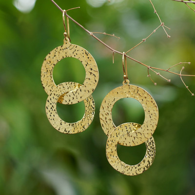 'Hammered Entwined Circles 18k Gold-Plated Dangle Earrings'