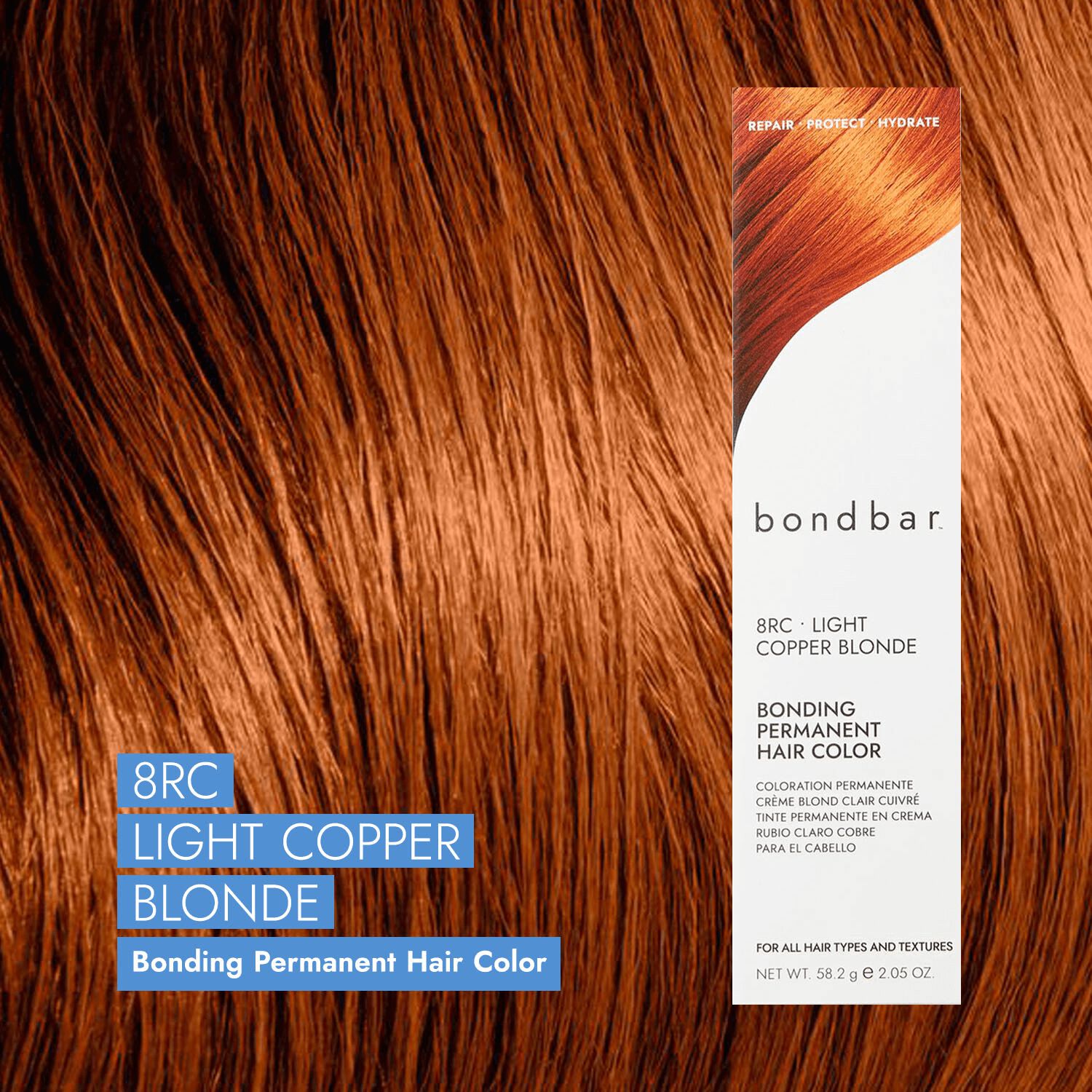 Bondbar 8RC Light Copper Blonde Bonding Permanent Crème Hair Color 2.05 Oz