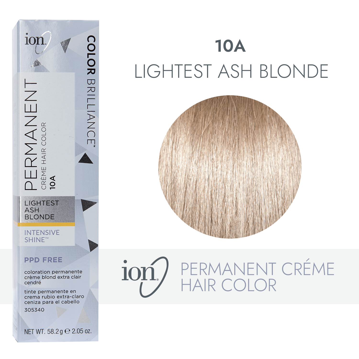 Ion 10A Lightest Ash Blonde Permanent Creme Hair Color 2.05 Oz