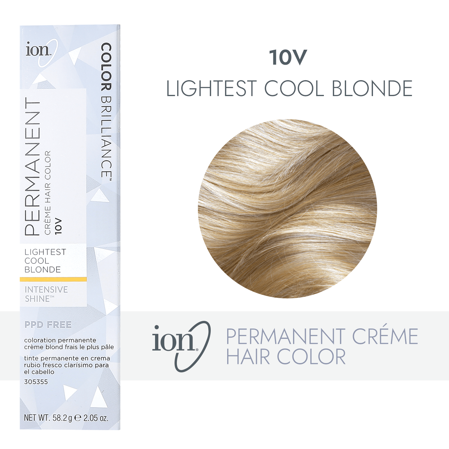 Ion 10V Lightest Cool Blonde Permanent Creme Hair Color 2.05 Oz