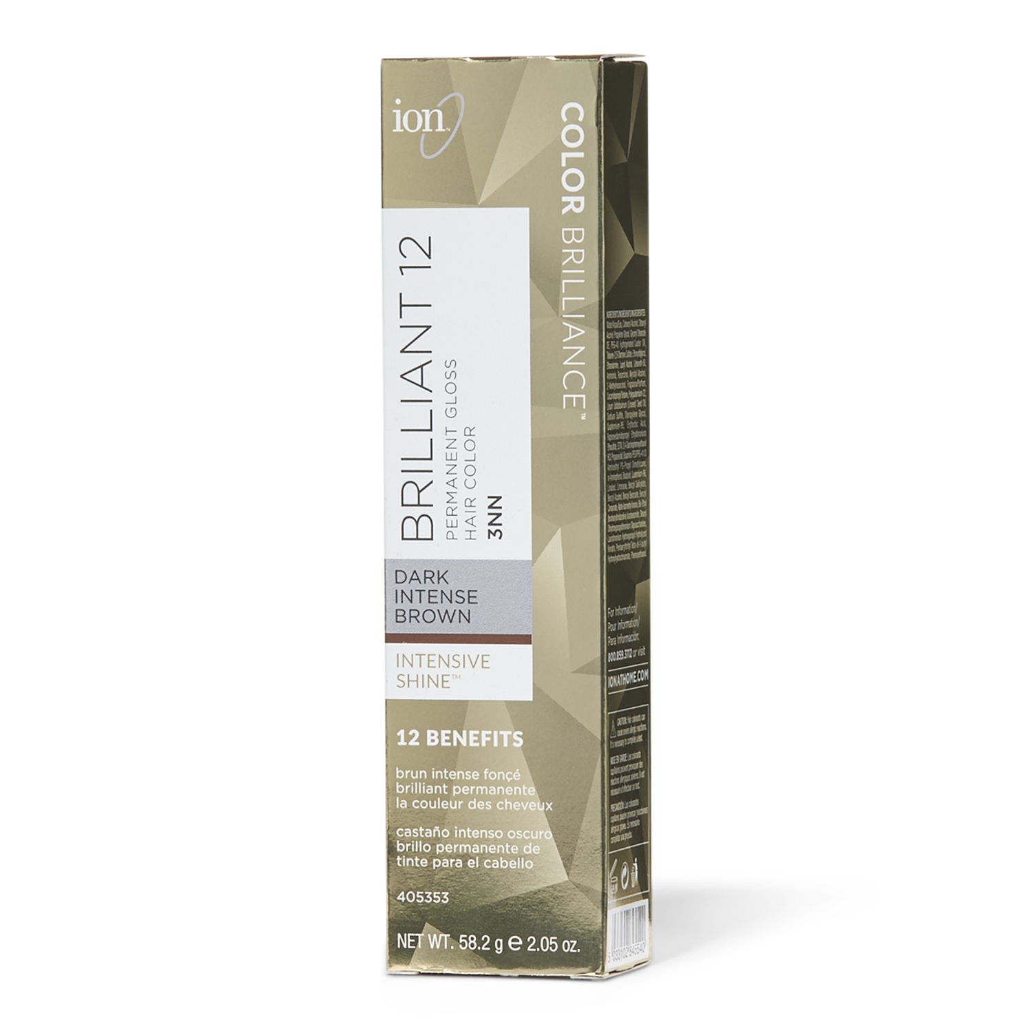 Ion 3NN Dark Intense Brown Brilliant 12 Permanent Gloss Hair Color 2.05 Fl Oz - Ion