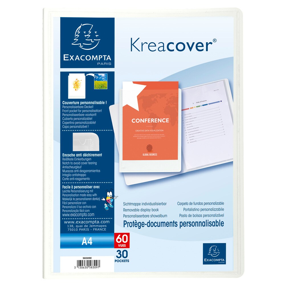 Exacompta Sichtmappe aus festem PP 800µ mit 30 Hüllen Kreacover, für Format DIN A4 Image