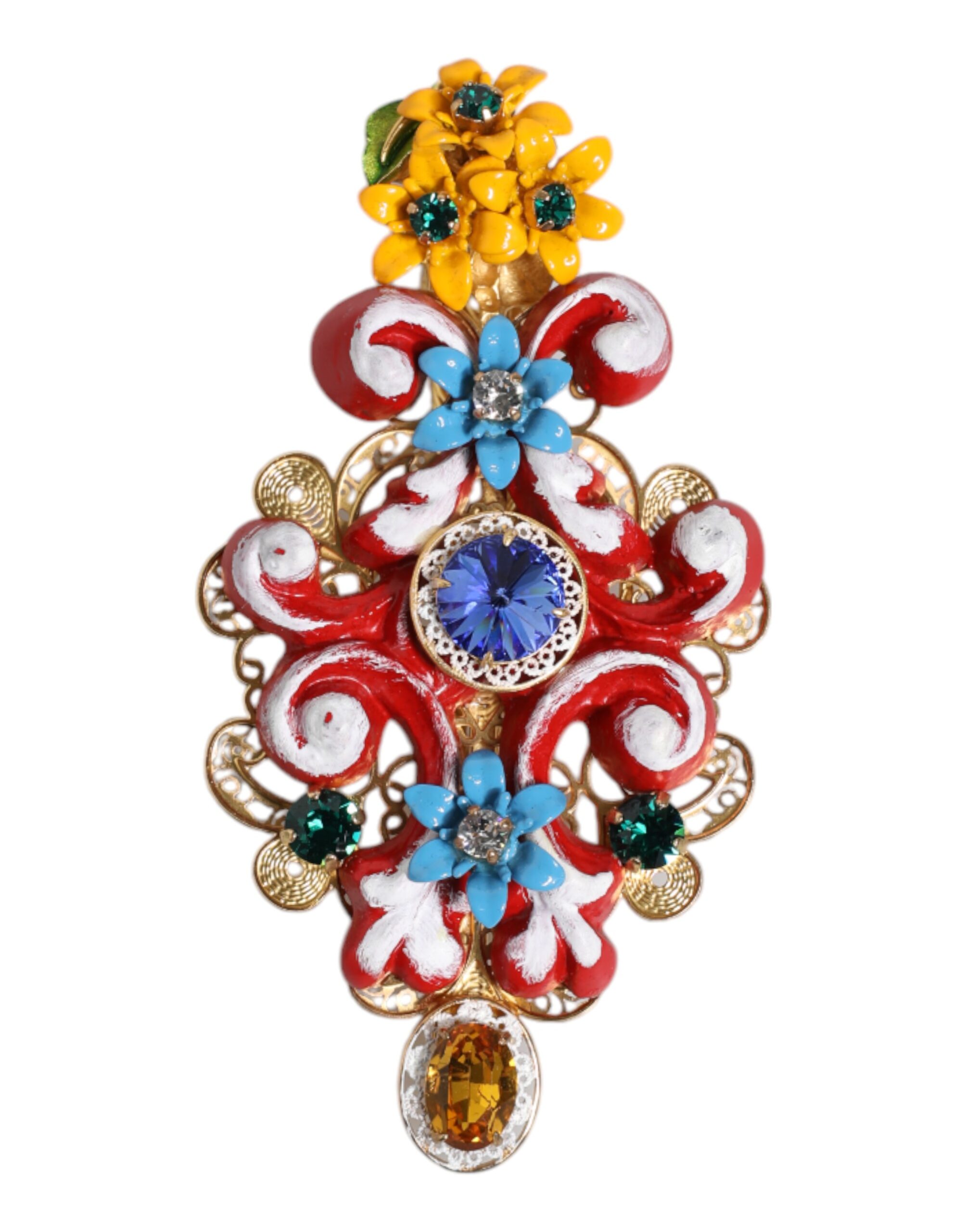Dolce & Gabbana Womens Decorative Enamel Flower Brooch - Red Brass - One Size | Dolce & Gabbana Sale | Discount Designer Brands