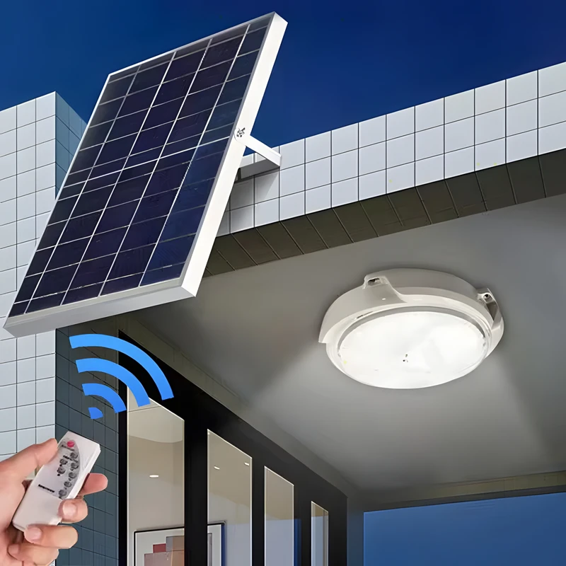 LED Solar Deckenleuchte Wasserdichte Outdoor Solar Lampe mit Fernbedienung Linien Null Strom für Garten Garage Beleuchtungskörper Image