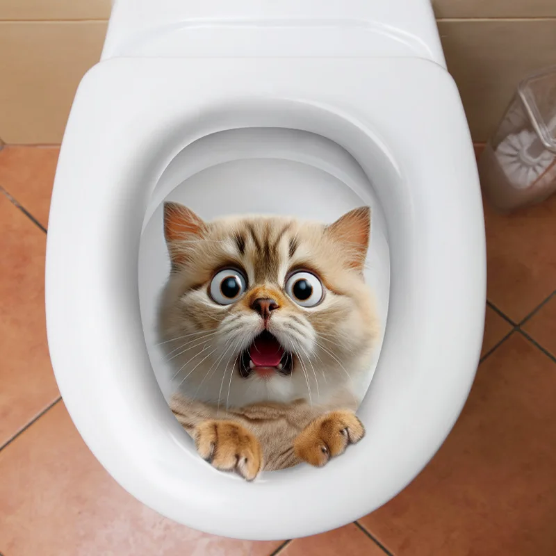 1pc PVC Wasserdicht Neuheit Wc Sitz Katze Hund Wc Aufkleber Wand Aufkleber Tier/Wc Zubehör Für Home badezimmer Dekor Image