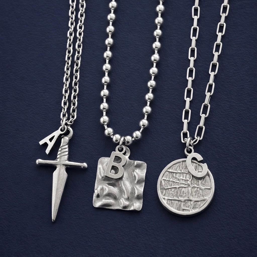Collana con iniziale in argento da uomo, collana in argento da uomo, collana con ciondolo in argento da uomo, catena in acciaio inossidabile, collana