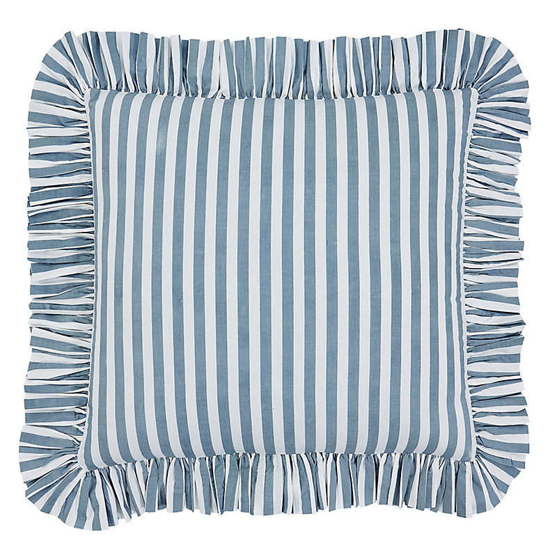 Classic Stripe Ruffled Pillow - Indigo 20" x 20" - Ballard Designs