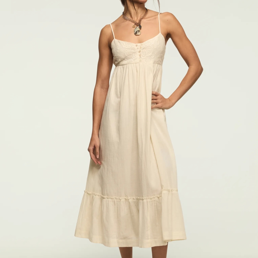 Lucky Brand Embroidered Henley Midi Dress - Women's Clothing Dresses Shirt Midi Dress in Cream, Size 2XL