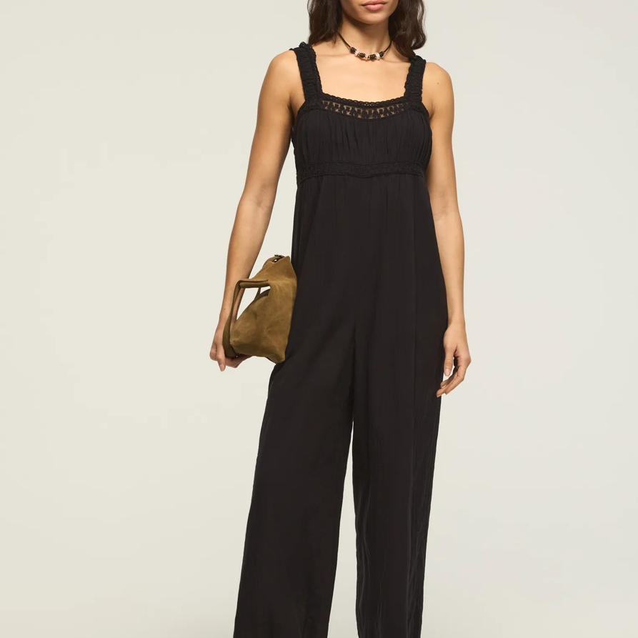 Lucky Brand Lace Jumpsuit - Women's Clothing Jumpsuits Overalls in Caviar, Size L