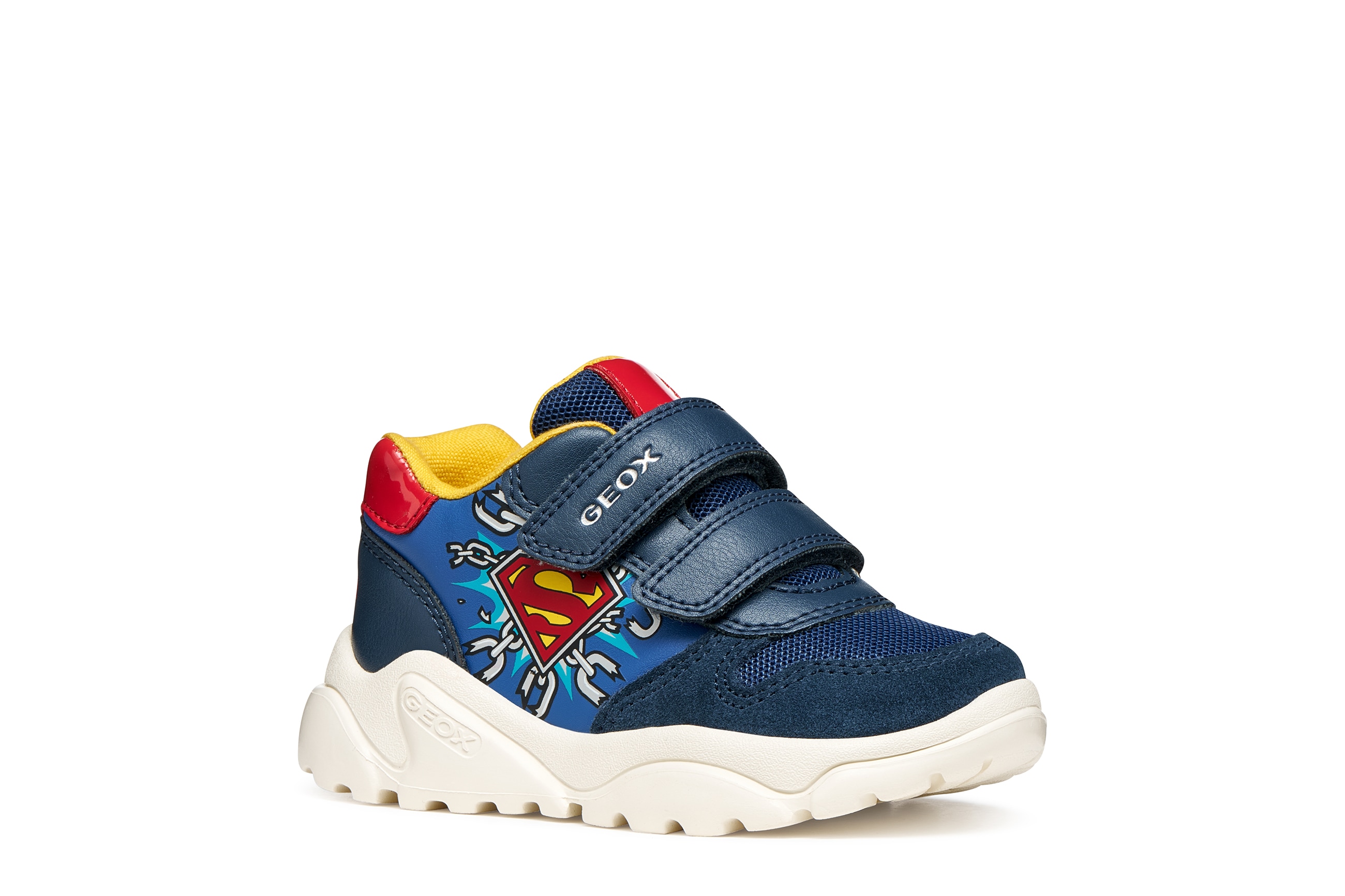 Lauflernschuh GEOX "B CIUFCIUF BOY", Baby, Gr. 25, blau, rot, Leder, Lederimitat, Textil, Schuhe Lauflernschuh, Babyschuh mit farbigen Besätzen, Größenschablone zum Download