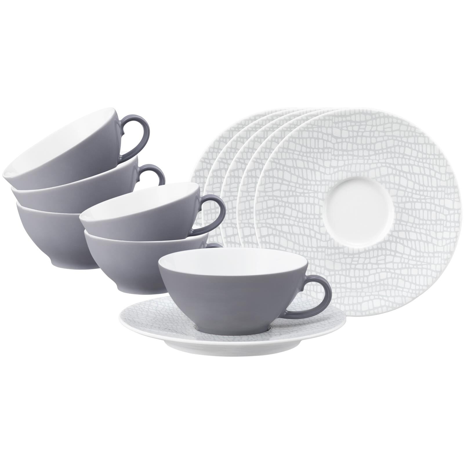 Tasse SELTMANN WEIDEN "Teetassen mit Untertassen Life Fashion 140 ml 6er Set", grau (elegant grau), 12 tlg., Porzellan, Trinkgefäße, Tasse