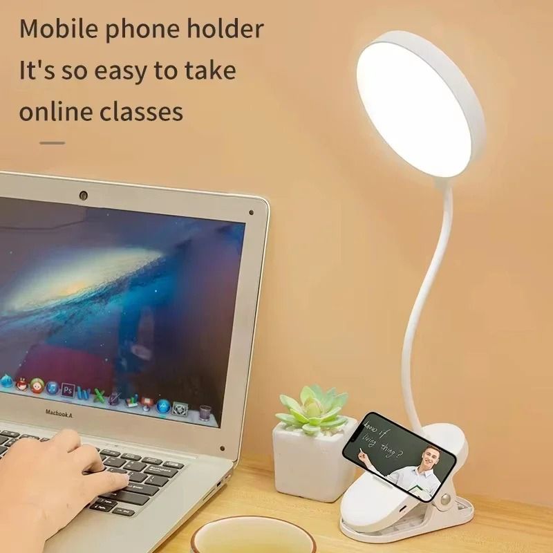 USB Rechargeable Desk Lamp LED Clip Reading Light With Eye Protection And 3 Dimming Modes plug In