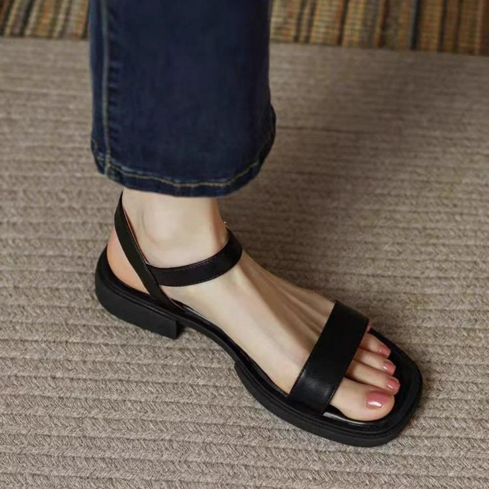 Summer Women Sandals Low Heels, Genuine Leather Office Casual Shoes white 36