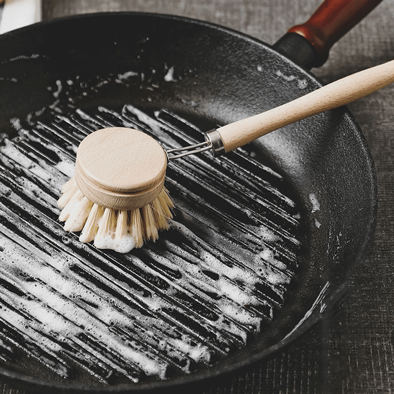 Wooden Handle Kitchen Dish Brush Set With Replacement Heads 1handle 4 Brush Head