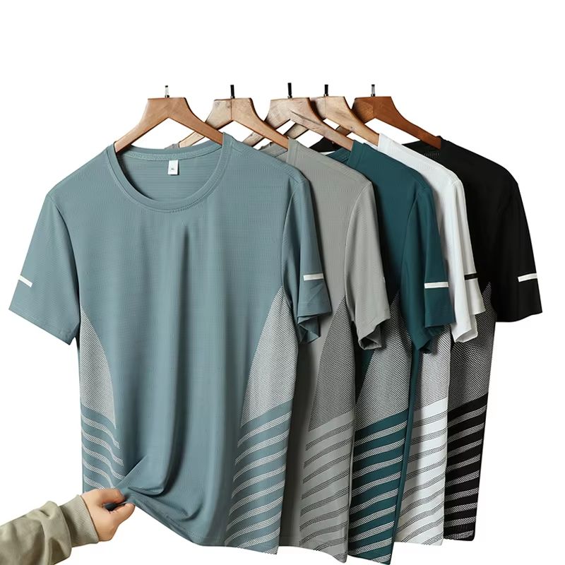 Men's Ice Silk Quick Dry Reflective Running T Shirt Breathable Fitness Top (Up To 5XL) green+style l