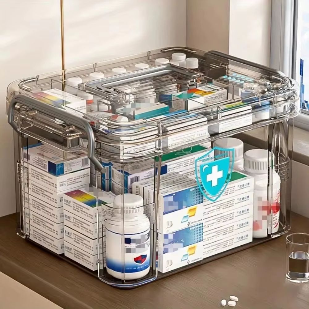 Large Portable Medicine Storage Box With Transparent Lid And Handle large Size