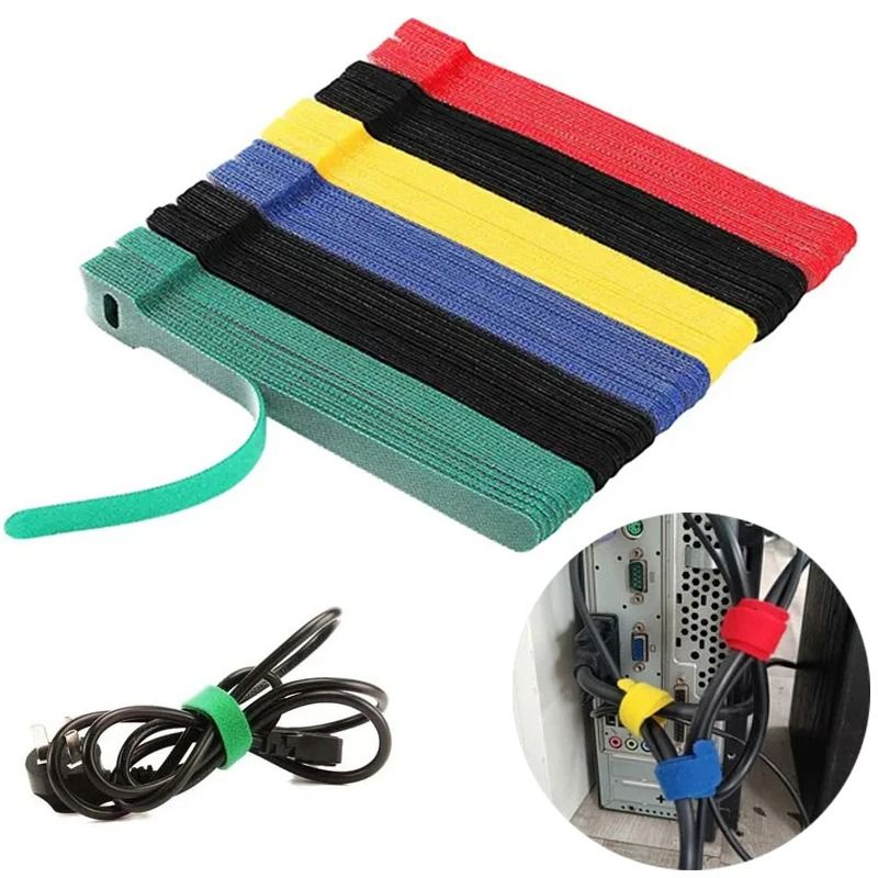 Reusable Cable Organizer Ties Adjustable Hook And Loop Wire Straps random Colors 50 Pcs